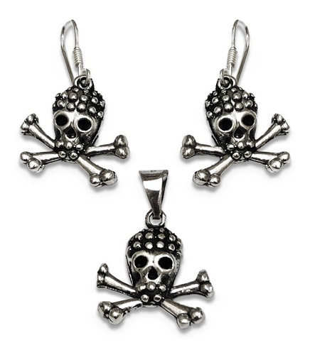 Juego Calaveras De Plata .925 Garantizada Aretes Y Dije