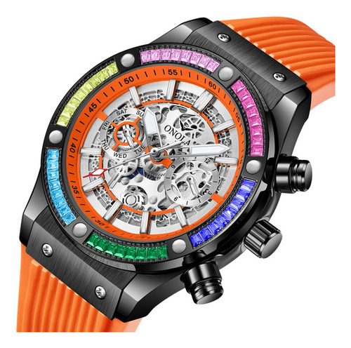 Reloj Onola Automatic Mechanica Luminous De Silicona Color Del Fondo Negro/naranja