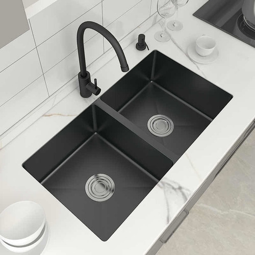 Imagen 2 de 3 de Pileta Doble Cocina Negra Mate Recta Acra