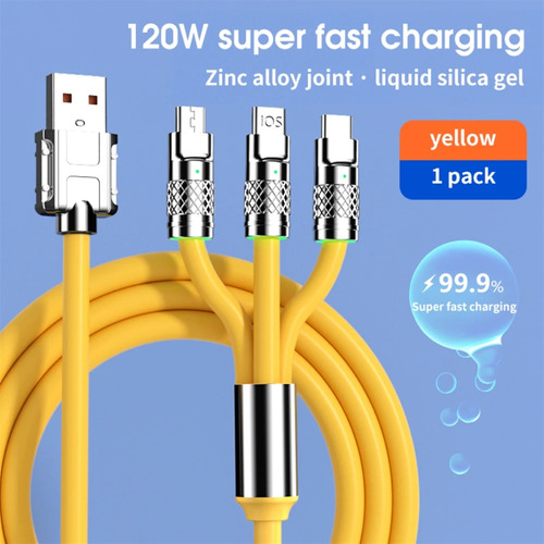 Cable Usb C Carga Rapida Micro Usb Triple Androide Luz Led