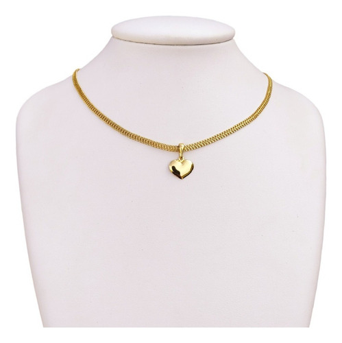 Colar Fino Em Tungstênio Não Perde Cor + Pingente Coração Cor Dourado