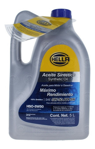 Imagen 2 de 3 de 20 Litros Aceite Para Motor Auto Sintetico 5w50 Hella