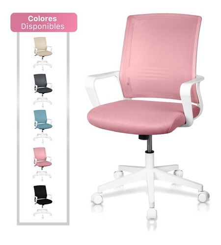 Silla Oficina Ergonómica Giratoria De Escritorio Moderna Color Rosa Pálido