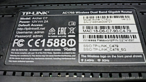 Tp-link Archer C7 Router Ac1750 Dual Band Gigabit 12vdc (Usado)