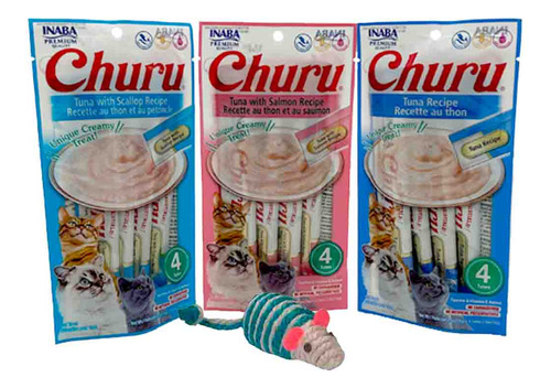 12pz Churu Premio Para Gato AtĂșn, Salmon Y Vieiras + Regalo