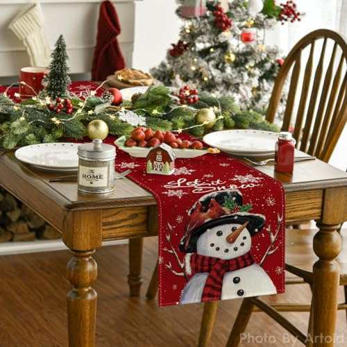 Artoid Mode Red Snowman Let It Snow Winter Table Runner, De