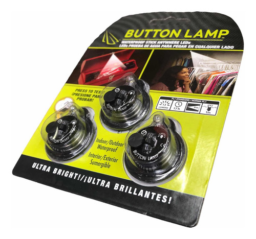 3x Mini Lámpara Botón Luz Led 6000k C/ Interruptor Encendido