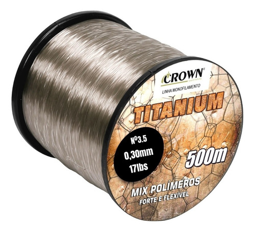 Linha P/ Pesca Titanium 0,30mm 17lbs 500m Crown Mono Fumê Cor Cinza