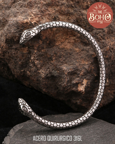 Pulsera Torc Vikinga Dragon Jormungandr Acero Quirurgico Plateado 7 Cm 22 Cm