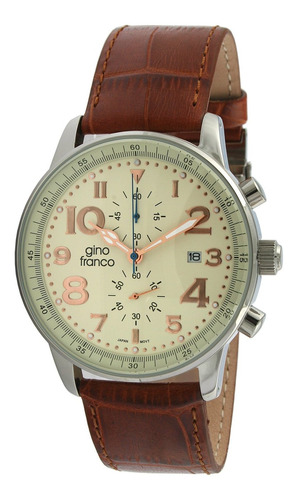 Reloj Hombre Gino Franco 911br Cuarzo Pulso Marron En Cuero