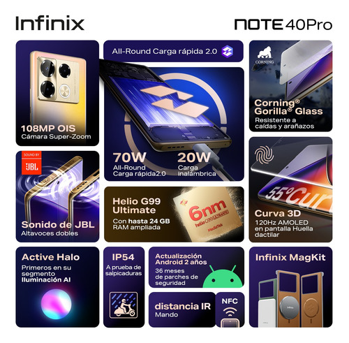 Celular Infinix Note 40 Pro 8gb Ram 256gb Rom Dorado