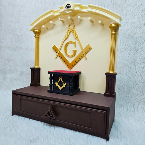 Alhajero Masón Mini Mueble Exhibidor De Joyas Masónico Crema