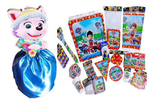 Piñata + Set Fiesta Decoración X 12 Everest Paw Patrol