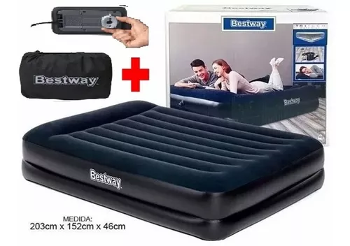 Bestway Cama Hinchable Doble TriTech™ 203 x 152 x 46 cm con Superficie  Antimicrobiana y Bomba integrada 