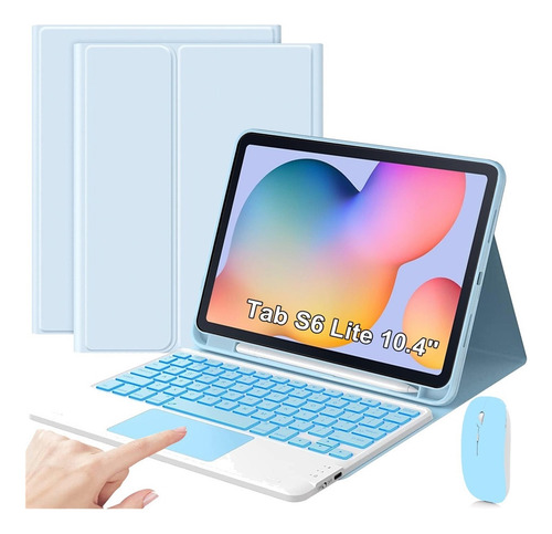 P/galaxy Tab S6 Lite 10.4 Azul Funda Con Teclado+mouse+lápiz
