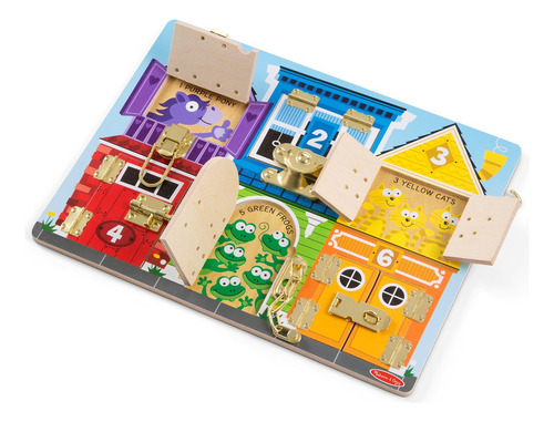 Tablero de actividades con cerraduras Melissa & Doug Ideal para desarrollar habilidades motoras y de resolución de problemas.