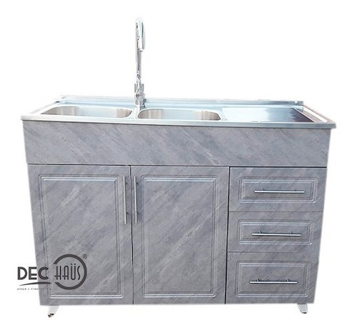 Kit Mueble Lavaplato Gris+grifería 120x50 Secado Der/dechaus