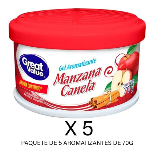Aromatizante Great Value Gel Aroma Manzana Canela 70g 5pz