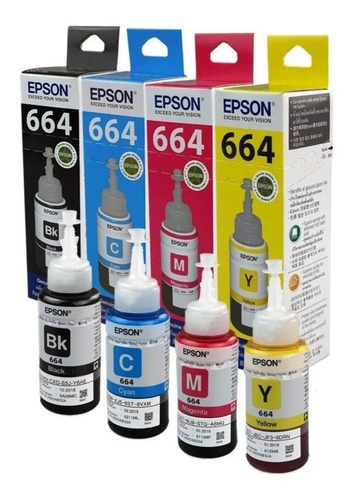 Pack 4 Botellas De Tinta Impresora Epson L120 - T664 De 70ml