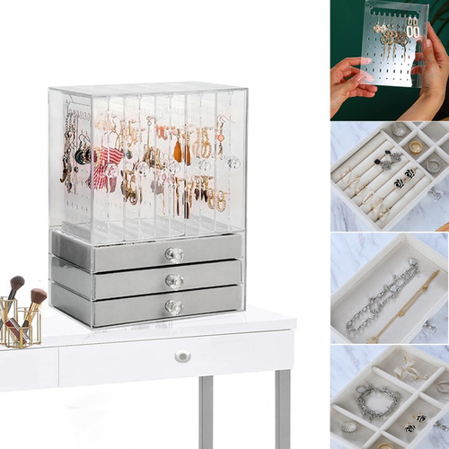 Imagen 1 de 10 de Caja Acrilica Organizador Aros Y Joyas A Cajones