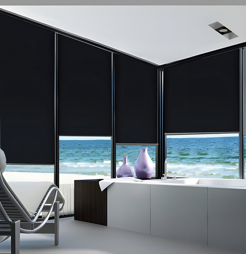 Cortina Rolo Blackout 1,90 L X 1,10 A 100% Blecaute 0% Luz Cor Preto