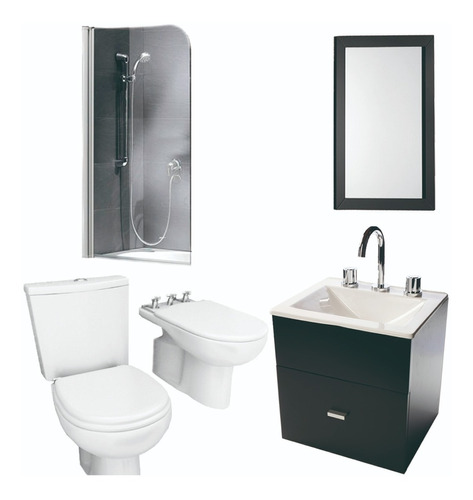 Set De Baño Mampara Vanitory 60cm Griferia  Inodoro - Cuotas