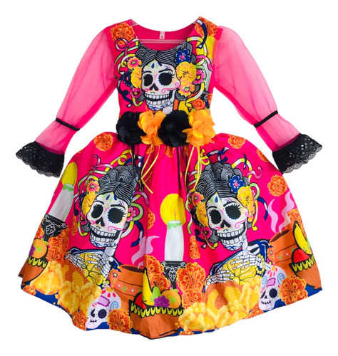 Vestido Disfraz Catrina Halloween 2 Noviembre Día De Muertos Calaveras Calavera  Ofrenda De Día De Muertos Con Manga