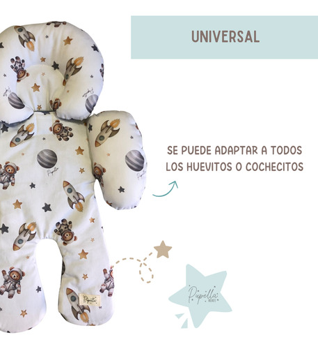 Reductor Bebe Huevito Cochecito Universal Reversible Algodon Ositos Astronautas