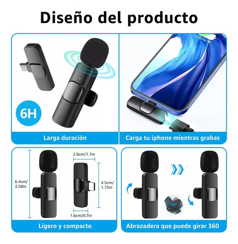2 Micrófonos Inalámbrico Mini Lavalier Compacto Solapa Usb C
