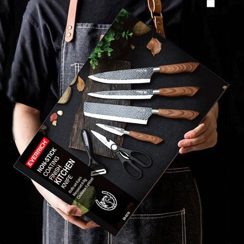 Imagen 8 de 8 de Juego De 6 Cuchillos De Cocina De Acero Inoxidable Y Pelador
