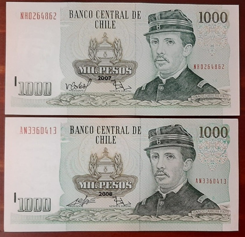 Pack De Dos Billetes De $1.000 Pesos Año 2007-2008