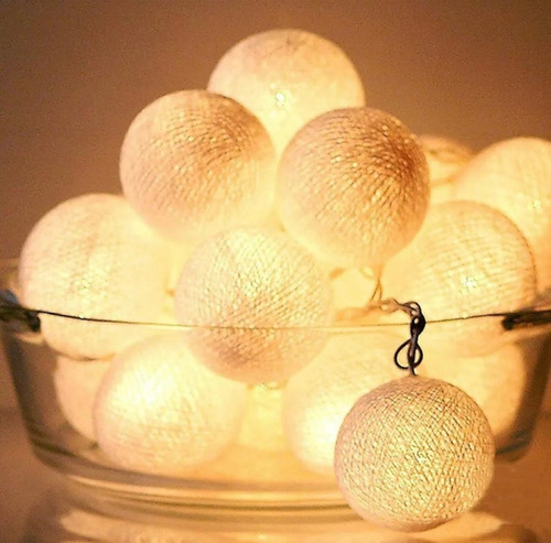 Imagen 5 de 5 de Guirnalda Luces Led 10 Esfera Blanca A Pila
