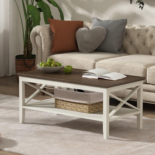Mesa De Café De Madera Con Patas Gruesas Y Almacenaje Oxford