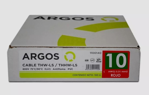 Cable Eléctrico Argos - Cal. 10 - Rollo 100m - Cobre Puro