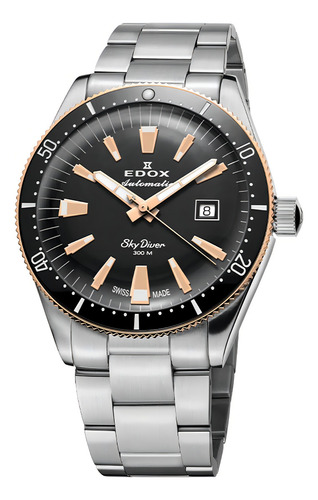 Reloj Edox Skydiver Edición Limitada 80126-357rnm-nirb Correa Plateado Bisel Negro Fondo Negro