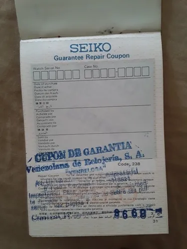 Garantia De Reloj Seiko. (Usado)
