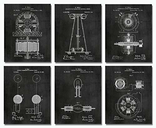 Poster Nikola Tesla Wall Art Patent Prints (8  X 10 ) Juego 