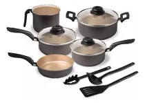 Comprar Conjunto Panelas 08 Peças Elegan Preto Cu002F Bege Antiaderente