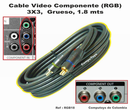 Imagen 3 de 6 de Cable Video Componente (rgb) 1.8 M Ref Rgb18 Computoys Sas