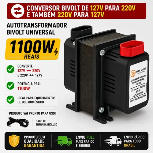Max Amper Auto Transformador 2000va Conversor Bivolt 110v 220v E 220v