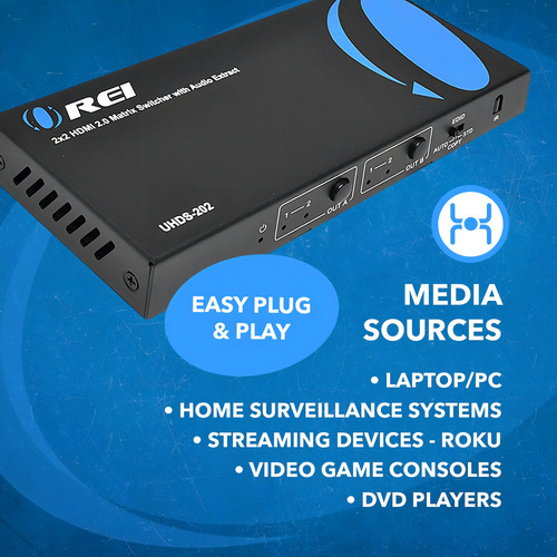 Matriz Conmutadora 2x2 Hdmi Orei 4k, 18g Ultrahd Soporta Hasta 4k @ 60hz Y 1080p Ir Edid Hdcp 2.0 (2 Entradas - 2 Salidas) Incluye Control Remoto