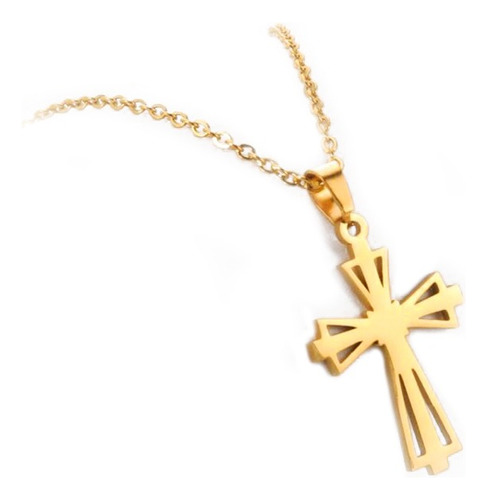 Collar Oro 14k Con Cruz Diseño Exclusivo Protección Divina 
