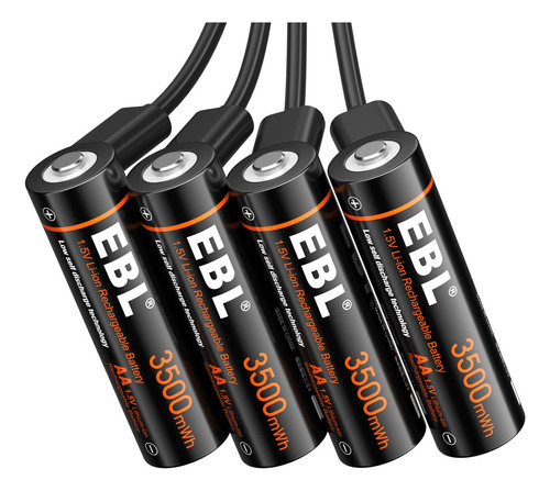 4 Pilas Aa Doble A Recargable Usb-c Ebl Li-ion 1.5v 3500mwh