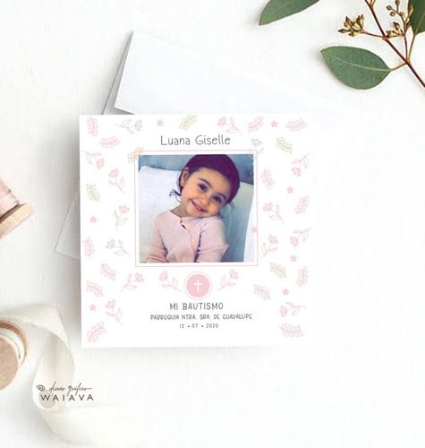 Imagen 9 de 10 de Estampas Tarjetas Bautismo De Nenas Con Foto X 2u