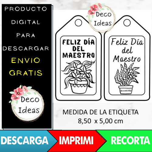 Imagen 4 de 4 de Imprimible Etiquetas Tarjetas Dia Del Maestro - Primer Pdf