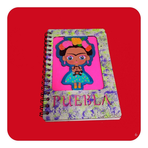 Imagen 3 de 3 de Libreta Frida Kahlo Grande C/ Pasta De Madera 21x14cm M6 Lbt