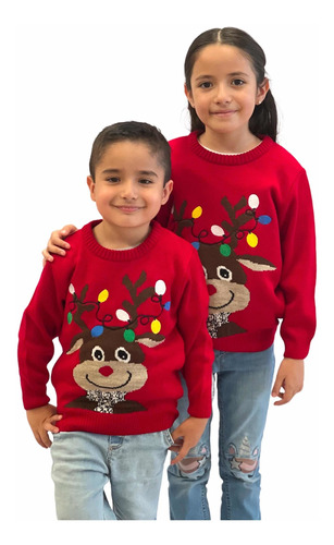 Sueter Navideño / Ugly Sweater Niños Con Reno Y Luces
