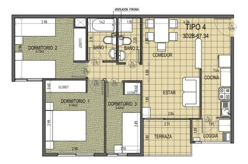 Departamento En Venta De 3 Dorm. En Limache