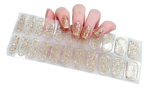 Uñas Semicuradas Uv Diseño Glitter Dorado Set