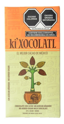 Chocolate Ki Xocolatl Con Leche 36% Cacao, Sin Azucar